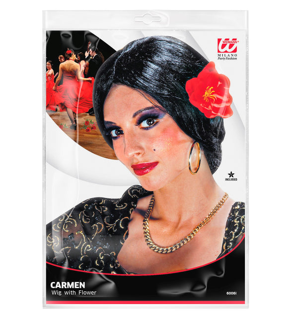 Widmann SRL Spaanse pruik Flamenco met bloem vrouw