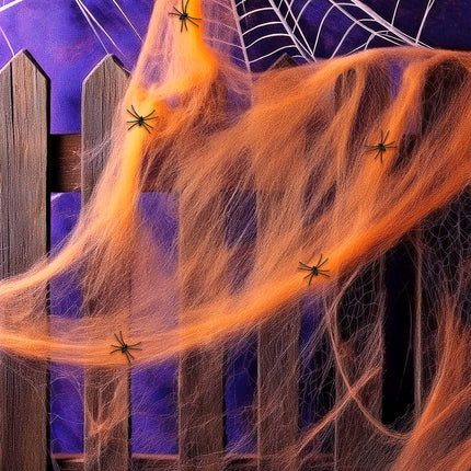 Widmann SRL Spinnenweb oranje 100 gram met 5 spinnen