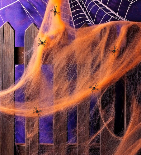 Widmann SRL Spinnenweb oranje 100 gram met 5 spinnen