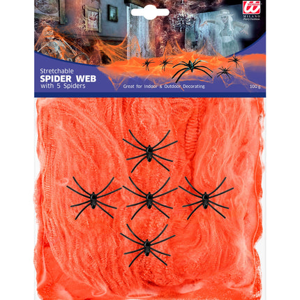 Widmann SRL Spinnenweb oranje 100 gram met 5 spinnen