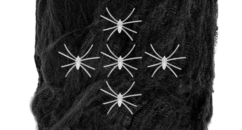 Widmann SRL Spinnenweb zwart 100 gram 5 spinnen