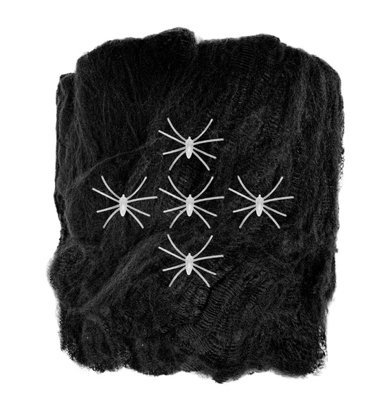 Widmann SRL Spinnenweb zwart 100 gram 5 spinnen