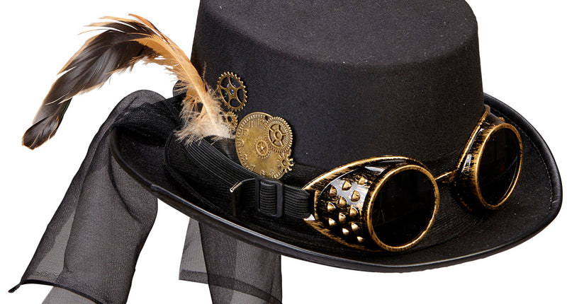 Widmann SRL Steampunk hoge hoed zwart met stofbril