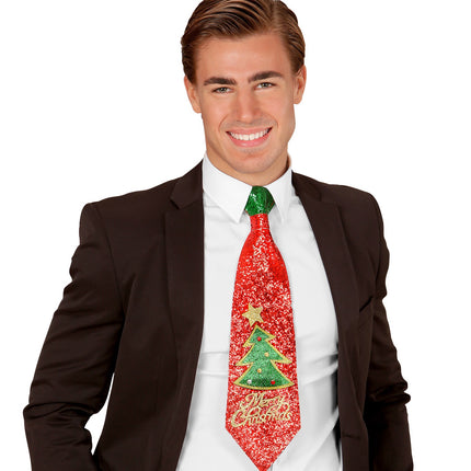 Widmann SRL Stropdas kerstboom glitter rood