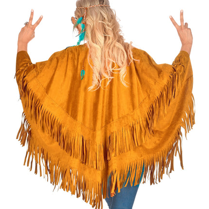 Widmann SRL Suede indianen poncho met slierten