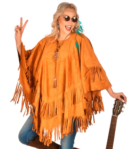 Widmann SRL Suede indianen poncho met slierten