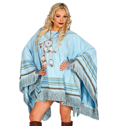 Widmann SRL Suede poncho in hemelsblauw met print unisex