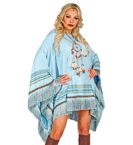 Widmann SRL Suede poncho in hemelsblauw met print unisex