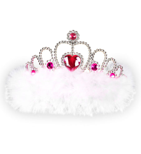Widmann SRL Tiara prinses met roze hartjes en witte marabou