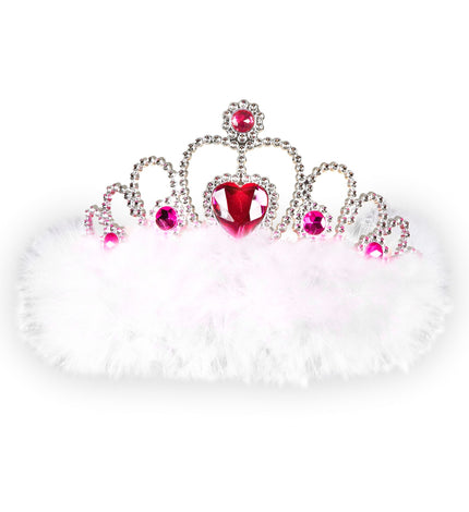 Widmann SRL Tiara prinses met roze hartjes en witte marabou