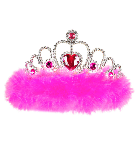 Widmann SRL Tiara prinses roze met hartje en roze marabou