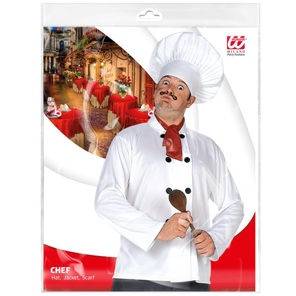 Widmann SRL Verkleedset chef Kok met koksbuis, muts en sjaal