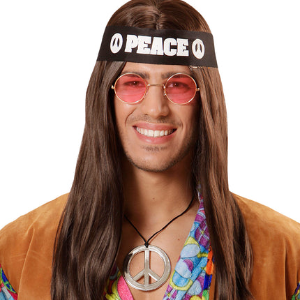 Widmann SRL Verkleedset Hippie peace met bril ketting en haarband