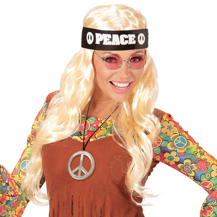 Widmann SRL Verkleedset Hippie peace met bril ketting en haarband