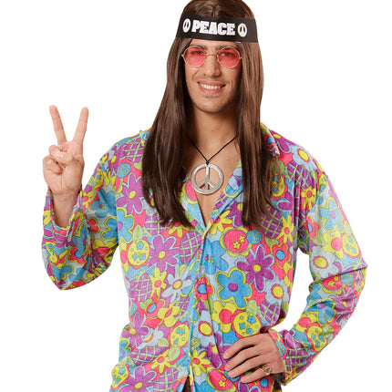 Widmann SRL Verkleedset Hippie peace met bril ketting en haarband