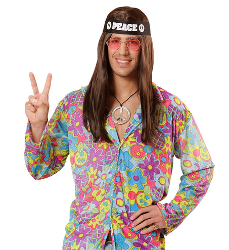Widmann SRL Verkleedset Hippie peace met bril ketting en haarband