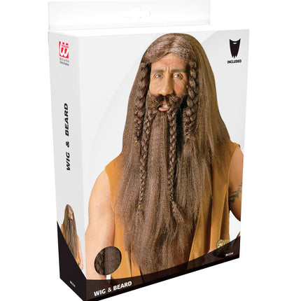 Widmann SRL Viking pruik met baard en snor bruin