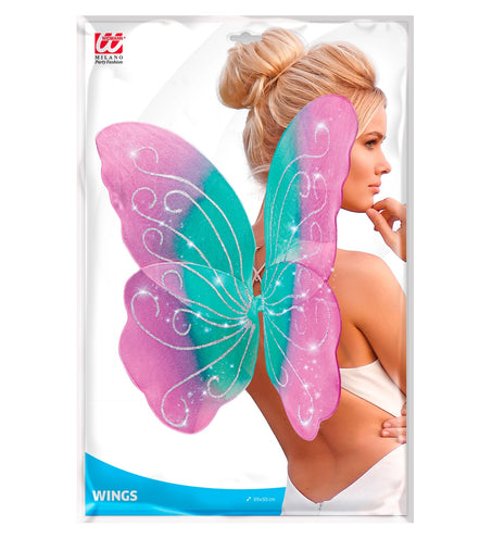 Widmann SRL Vlindervleugels glitter roze/groen