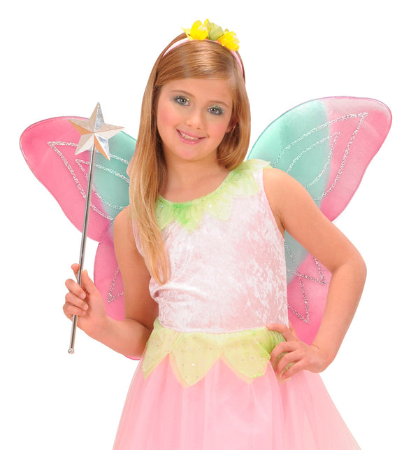 Widmann SRL Vlindervleugels glitter roze/groen kinderen