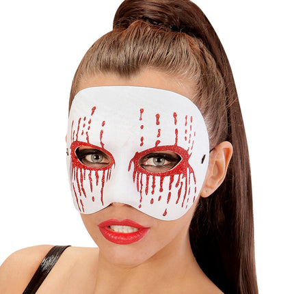 Widmann SRL Wit psychomasker met bloedende ogen