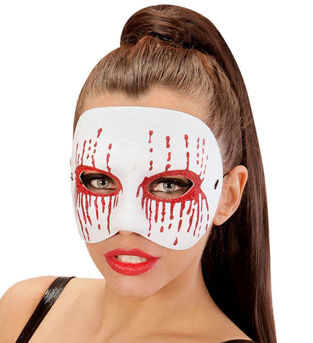 Widmann SRL Wit psychomasker met bloedende ogen