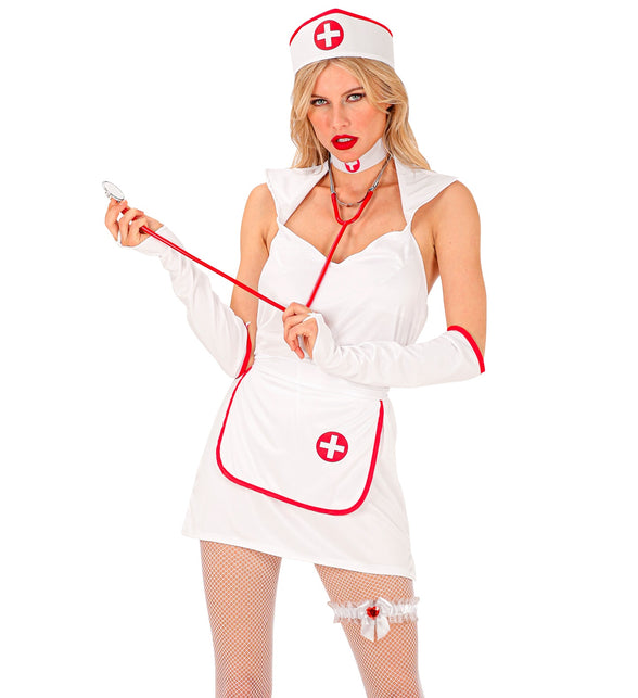 Widmann SRL Witte kousenband met rode steen