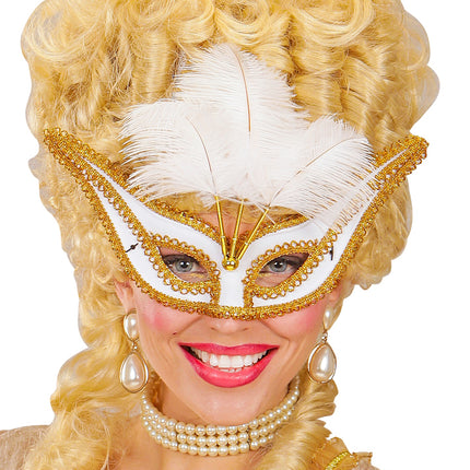 Widmann SRL Witte oogmaskers met veertjes