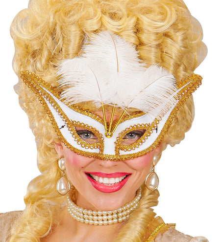 Widmann SRL Witte oogmaskers met veertjes