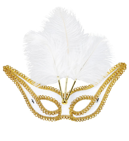 Widmann SRL Witte oogmaskers met veertjes