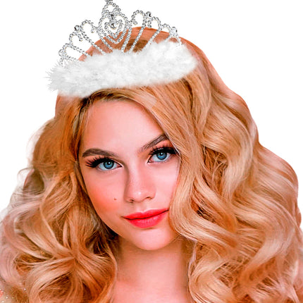 Widmann SRL Witte prinsessenkroon met marabou