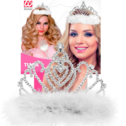 Widmann SRL Witte prinsessenkroon met marabou