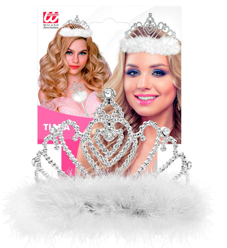 Widmann SRL Witte prinsessenkroon met marabou