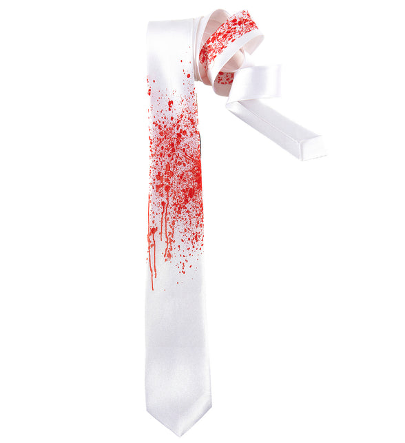 Widmann SRL Witte stropdas met bloed halloween