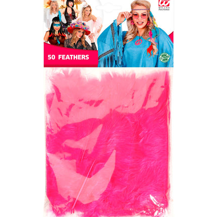 Widmann SRL zakje met 50 veertjes roze / magenta