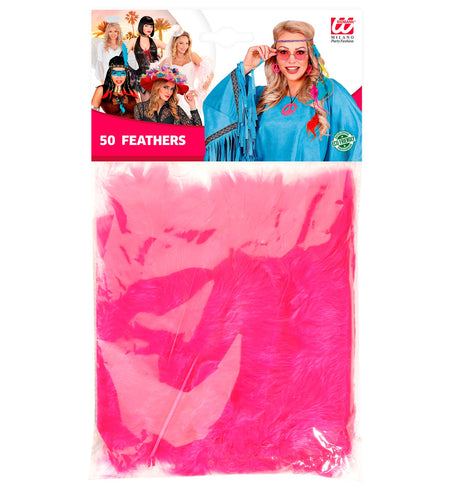 Widmann SRL zakje met 50 veertjes roze / magenta