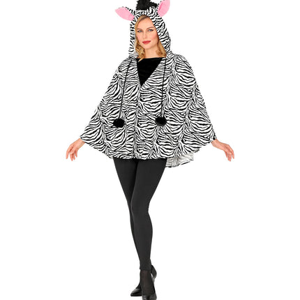 Widmann SRL Zebra poncho volwassenen met muts