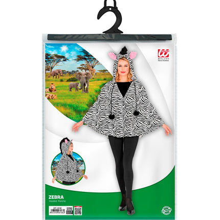 Widmann SRL Zebra poncho volwassenen met muts