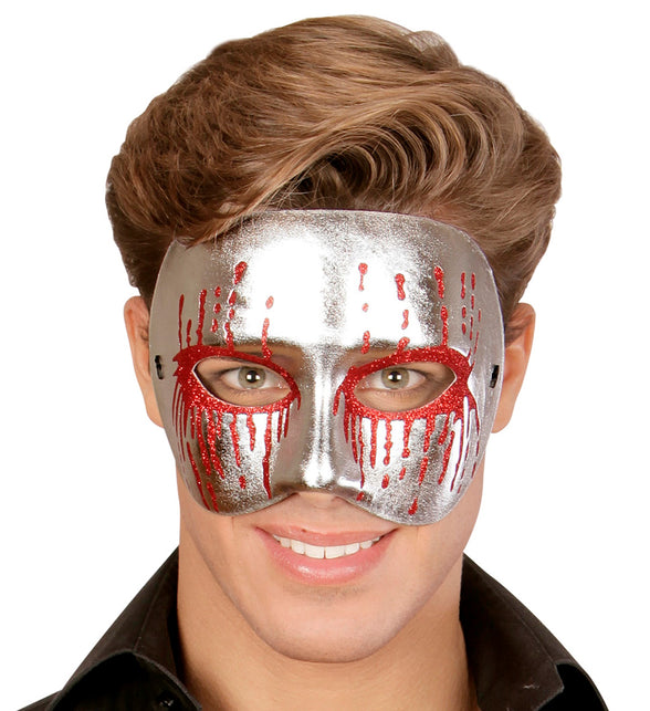 Widmann SRL Zilver metallic psychomasker met bloedende ogen