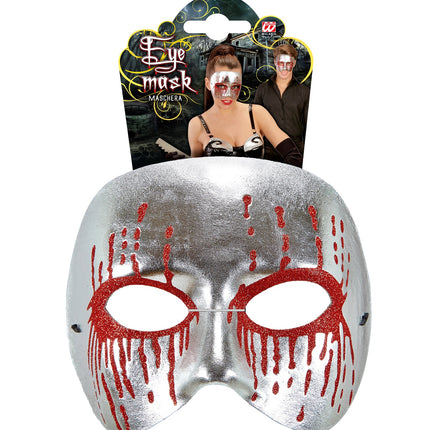 Widmann SRL Zilver metallic psychomasker met bloedende ogen
