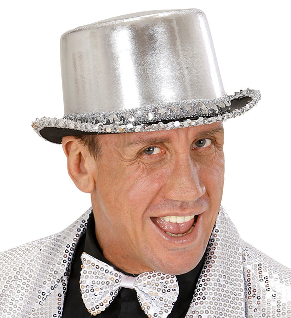 Widmann SRL Zilveren hoge hoed met pailletten beslag