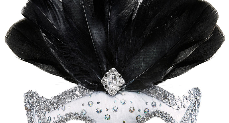 Widmann SRL Zilveren oogmasker met zwarte veren