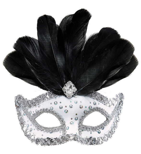 Widmann SRL Zilveren oogmasker met zwarte veren