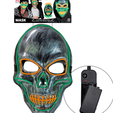 Widmann SRL Zilveren schedel masker met gekleurd ledlicht