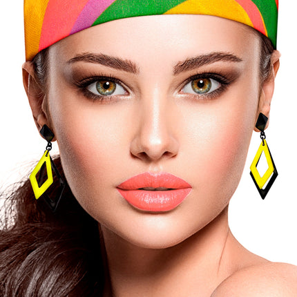 Widmann SRL Zwart met neon gele hippie oorbellen