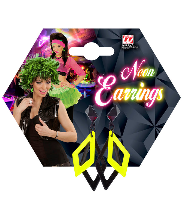 Widmann SRL Zwart met neon gele hippie oorbellen