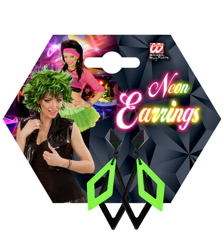 Widmann SRL Zwart met neon groene hippie oorbellen