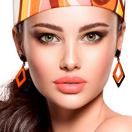 Widmann SRL Zwart met neon oranje hippie oorbellen