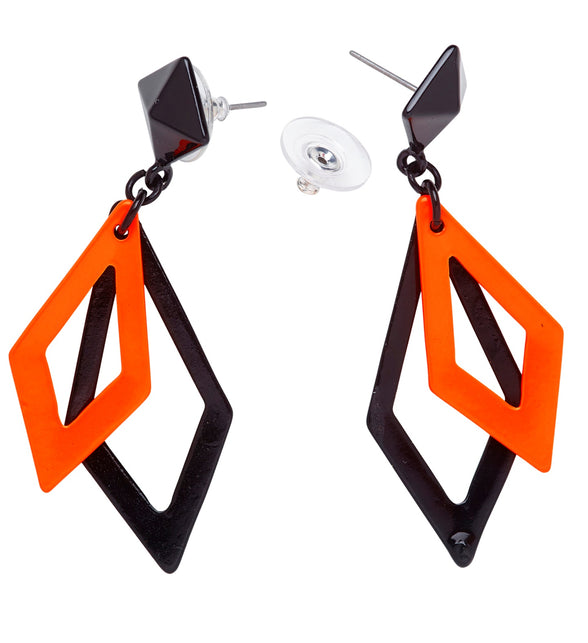 Widmann SRL Zwart met neon oranje hippie oorbellen