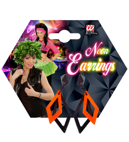 Widmann SRL Zwart met neon oranje hippie oorbellen