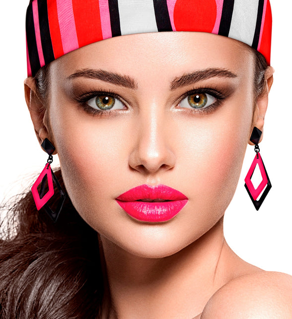 Widmann SRL Zwart met neon roze hippie oorbellen